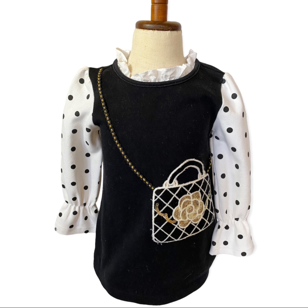 MAE LIROSE Gold Sequins bag Luxe polka dot Dress bell sleeves Girls size 4